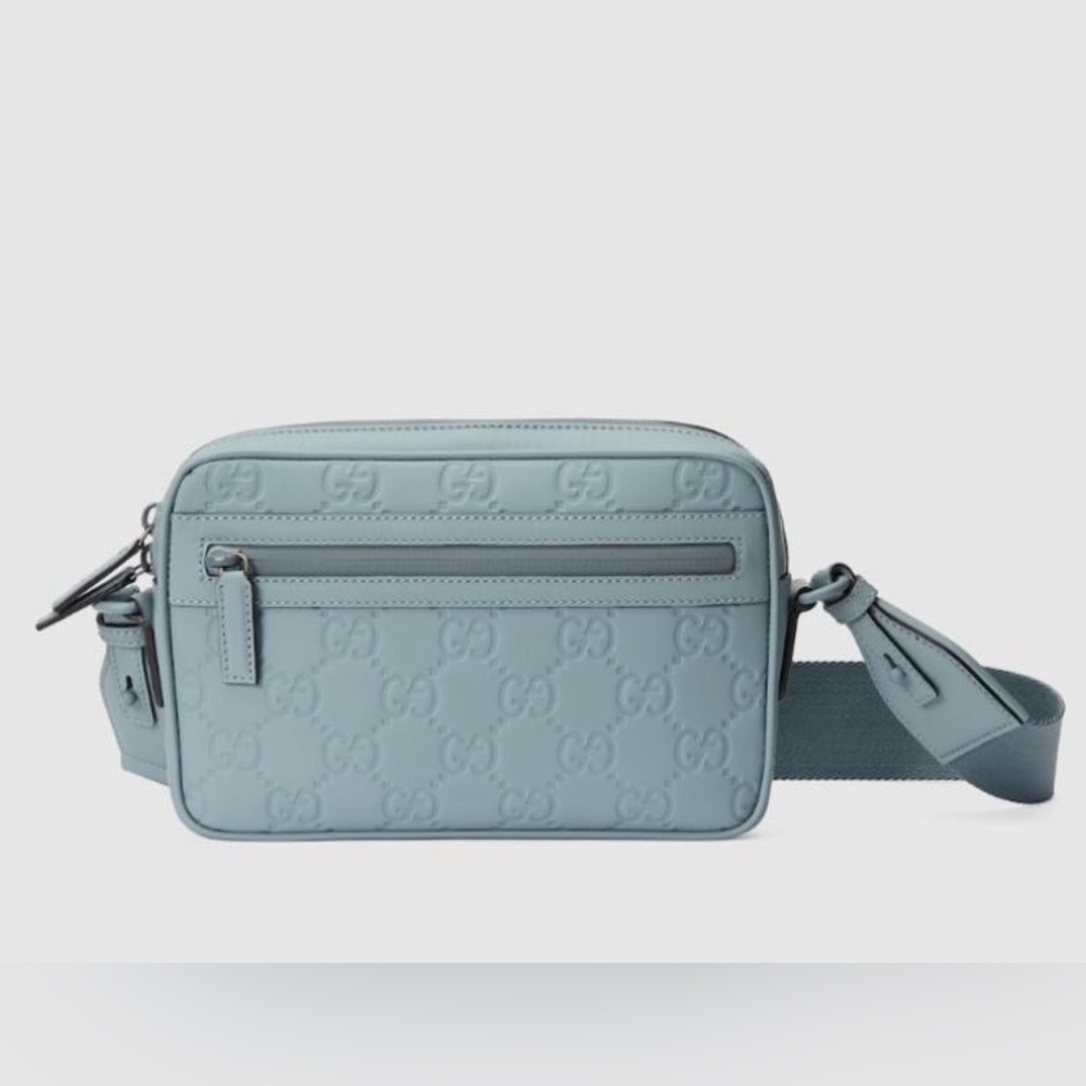 Gucci | BNIB rubber-effect GG leather bag in light blue